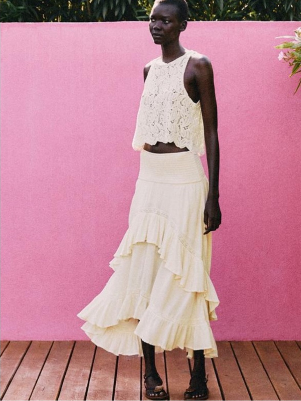 Zara Ruffled lace Midi Skirt